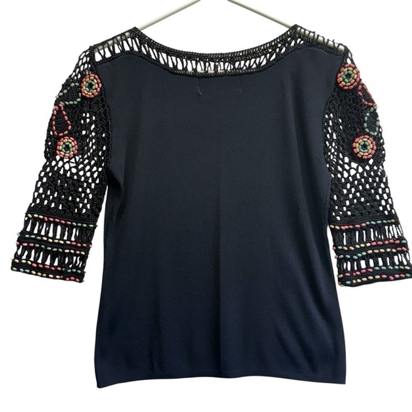 Joseph A’ Qu’est Black Embellished 3/4 Sleeve Blouse. Size M - Picture 7 of 13